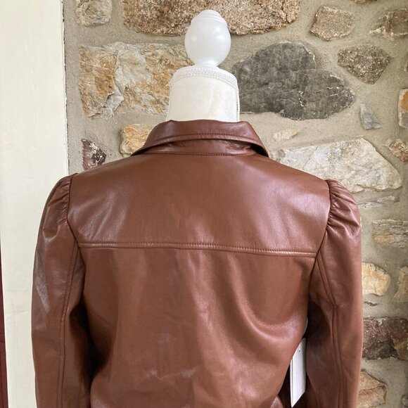 NWT Aritzia Wilfred Mila Vegan Leather Puff Sleeve Button Down Shirt Small - Picture 9 of 12